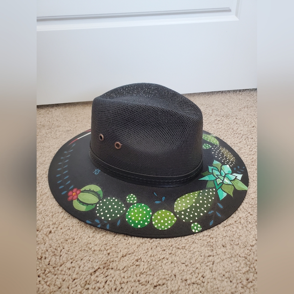 Handprinted Hat - Black, Nopal y Agave, made by Agave Girl Boutique, LA